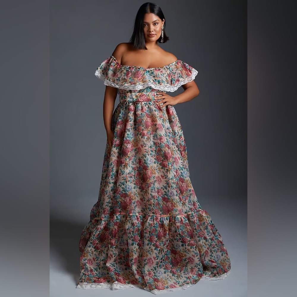 Anthropologie Selkie Romance Novel Dress Off Shoulder Gown Maxi Floral Sz 1X NWT